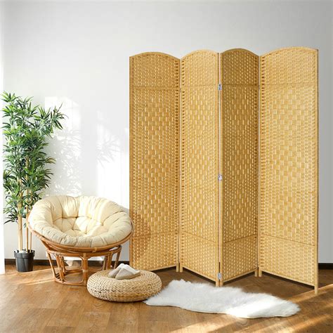 Jostyle Room Divider With Hand Woven Design4 Panel Folding Privacy Screen
