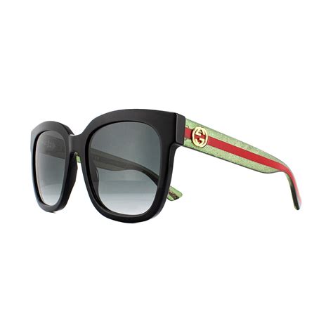 Gucci Sunglasses Gg0034s 002 Black Glitter Green And Red Gray Gradient