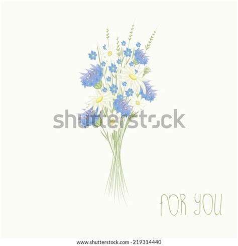 Bouquet Blue Cornflowers Daisiesa Flower Background Stock Vector