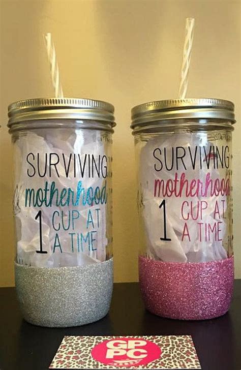 Surviving Motherhood Glitter Dipped Mason Jar Tumbler Mom Cup