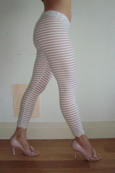 Alohatron Leggings White Stripe See Thru Leggings With Lace By