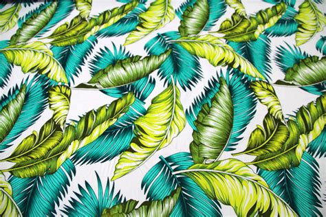 Teal And Greens Palm Leaves On White Rayon Backstreet Bargains