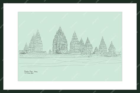 Sketsa Candi Prambanan Templo Histórico De Indonesia Dibujado A Mano