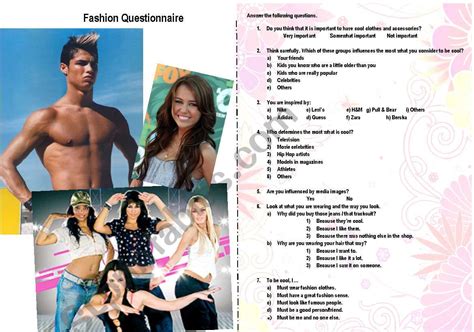 A _ is responsible for determining the trend, colors, themes, and textures for piece goods, or fabrics, that the firm will feature for a specific season. Fashion Quiz - ESL worksheet by Ginny83