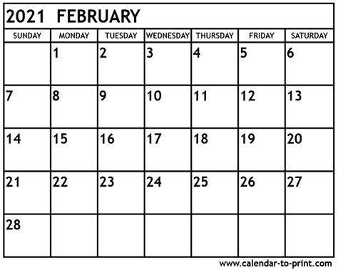 Portrait) on one page in easy to print pdf format. February 2021 Calendar Printable
