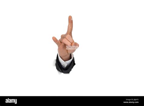 Businessman Hand Breaking Through White Paper Wall Stock Photo Alamy