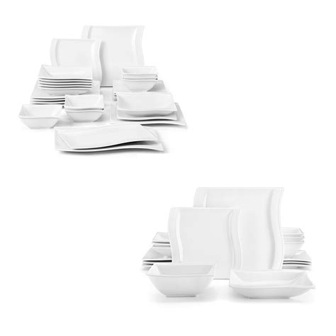 MALACASA 30 Piece Ivory White Square Dinnerware Sets For 6 Bundle With