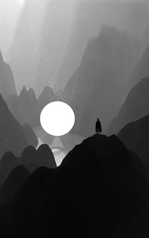 800x1280 Black And White Moon Man Standing On Mountain Artwork Nexus 7
