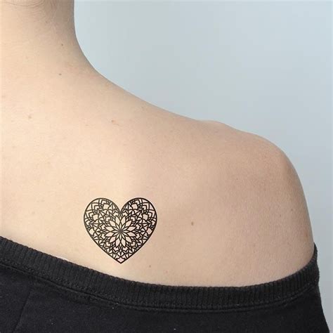 Mandala Heart Temporary Tattoo Set Of 2 In 2021 Heart Temporary