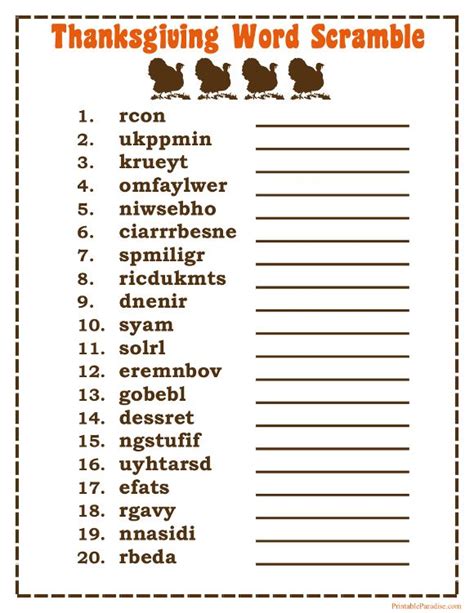 Printable Thanksgiving Word Scramble Game Thanksgiving Games For Adults