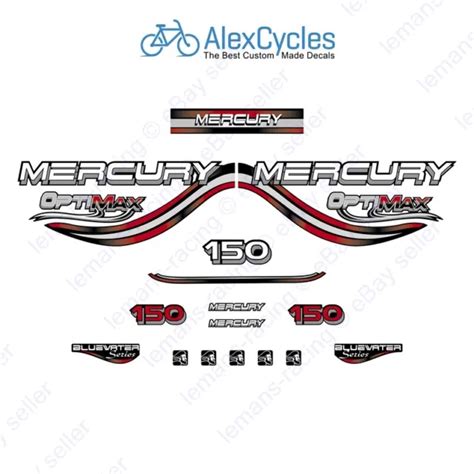 Mercury Optimax Bluewater 150 Hp Red Outboard Laminated Decals Stickers