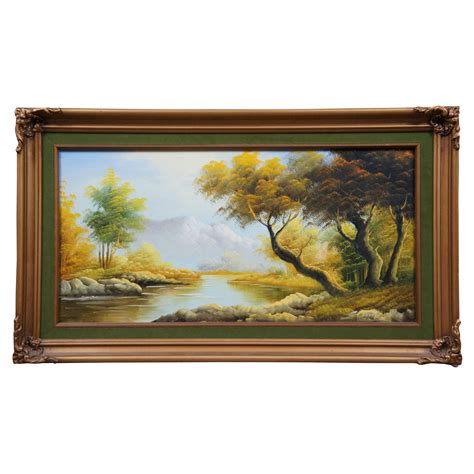 Oil Painting By B Lambert K Kaufman Autumn Landscape With River For