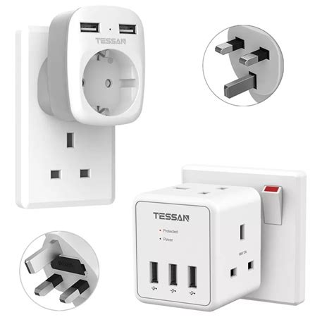 Tessan Double Wall Socket Extension Plug Multi Adapter Usb Charger