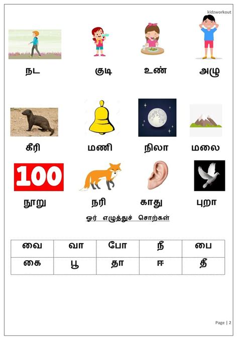 Tamil Two Letters Words Part 4 1st Grade Worksheets Two Letter