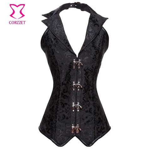 Punk Halter Collar Bustier Tops Gothic Long Corsets And Bustiers Sexy Women Waist Trainer Steel