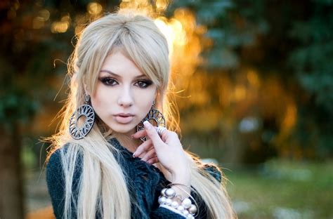 Nature Model Blonde Ekaterina Fetisova Sweater Hoop Earrings Russian Juicy Lips Russian