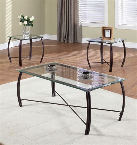 Paula 3 Piece Coffee Table Set Copper Metal Frames And Beveled Glass