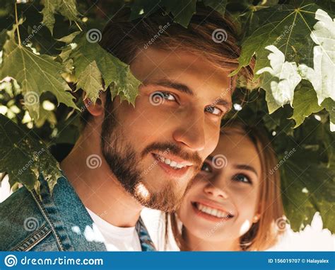 handsome man and his beautiful girlfriend posing outdoors stock image image of hipster