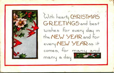 Hearty Christmas Greatings Poem Holly Birds Whitney Made 1920 Postcard