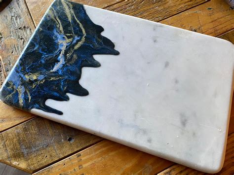 Large White Marble Cutting Boardcheeseboard With Resin Design Etsy