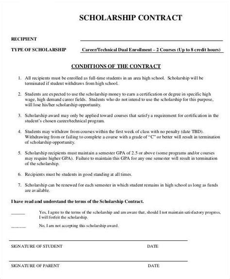 Free 7 Scholarship Contract Samples And Templates In Pdf Ms Word Excel