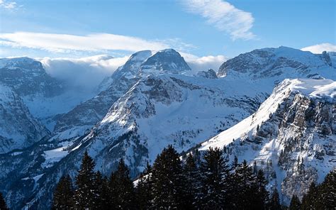 Mountain Landscape Winter Snow Alps Rocks Braunwald Glarus