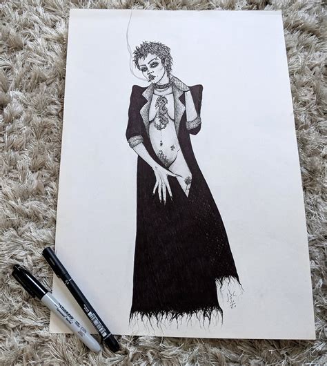 Smoking Punk Girl Original Drawing Gothic T Idea Etsy