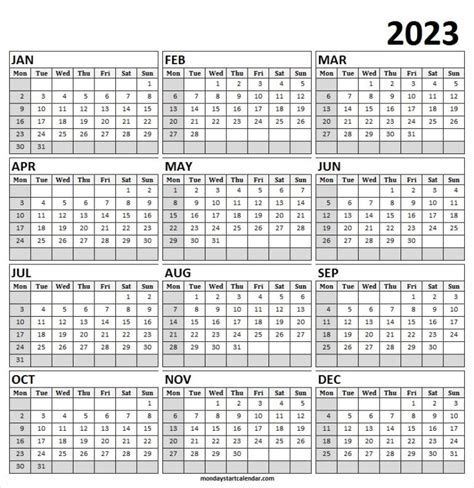Monday Start 2023 Calendar Template Excel Free Calendar 2023 Pages