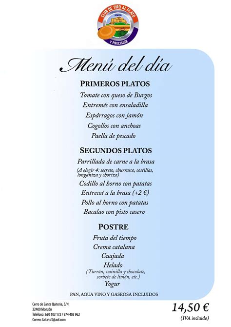 Menu Del Dia Mayo Club De Tiro Al Plato