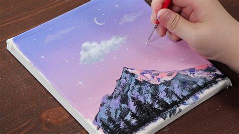 Mountain With Pink Sky Easy Acrylic Painting For Beginners