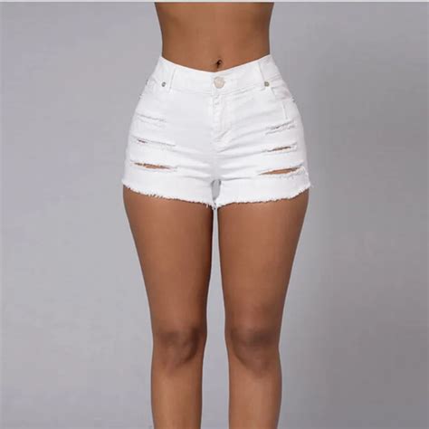 Nice Summer Denim Shorts White Slim Fit Ripped Short Jeans High Waist Sexy Short Jeans For Women