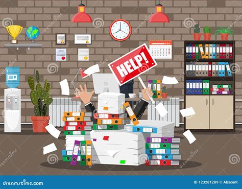 Businessman In Pile Of Office Papers Stock Vector Illustration Of