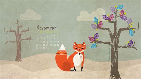Mr Fox November Desktop Calendar