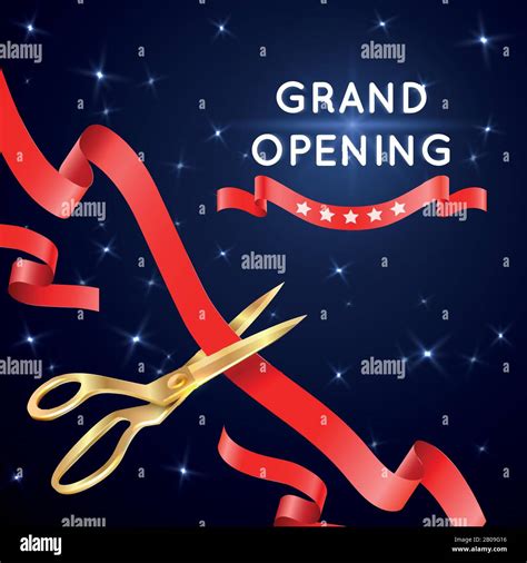 Ribbon Cutting With Scissors Grand Opening Vector Poster Banner With