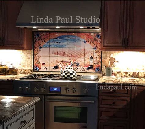 Bellinis on the italian coast tile mural keywords: Italian tile murals - Tuscany Backsplash tiles