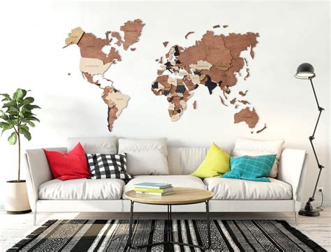 Travel Push Pin Map Wall Wooden Map Of The World Map Rustic Etsy