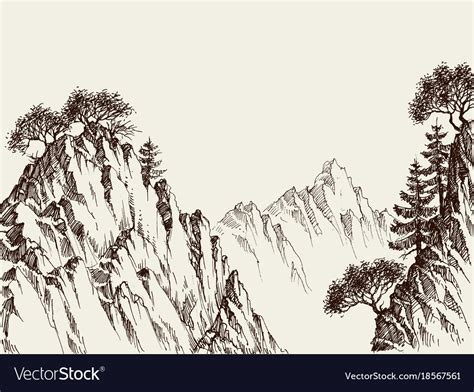 Mountain Cliffs Hand Drawing Royalty Free Vector Image