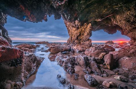 Malibu California Ocean Beach Sea Cave Sunset Dusk Blue H