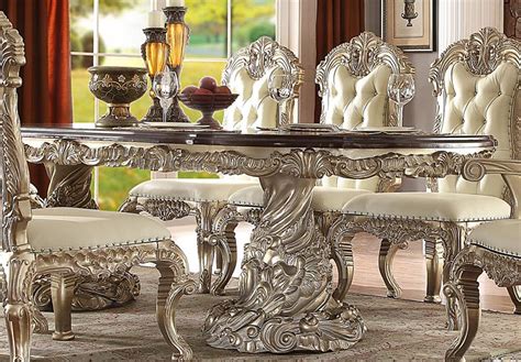 Antique White Silver Rectangular Dining Room Set 7pcs Traditional Homey