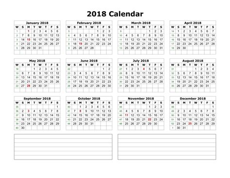 Calendar 2018 Printable Free