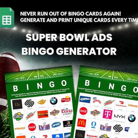 Super Bowl Commercials Bingo Etsy
