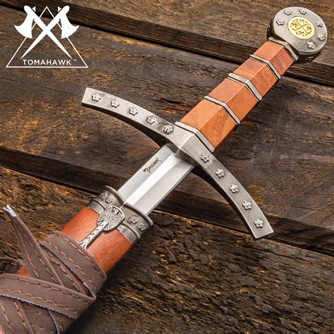 Middle Ages Medieval Broad Sword And Matching Faux Brown Wood Scabbard