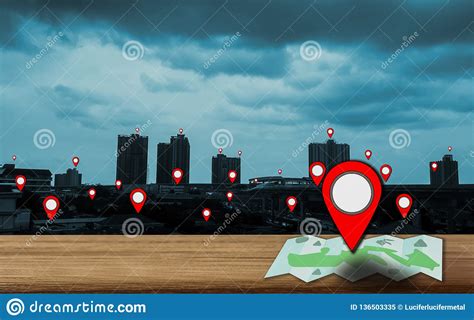 Map Pointer Icon Placed On A Wooden Table Background Is A View Of The