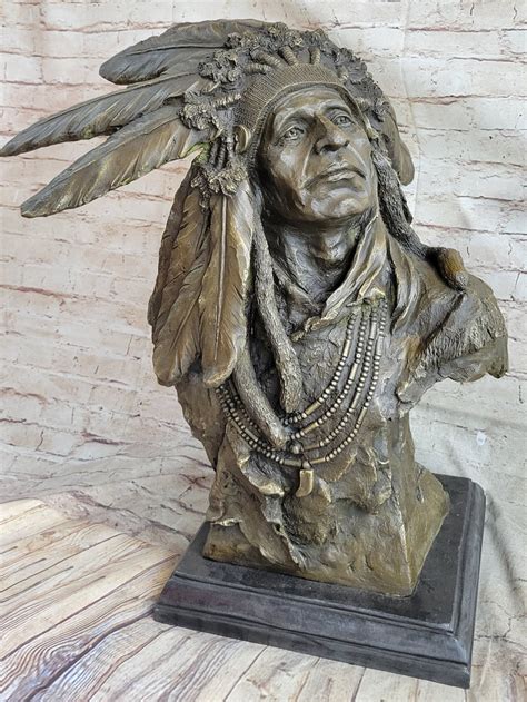 Massive Carl Kauba Native American Indian Chief Bust Bronze Sculpture Statue Bronzhaus
