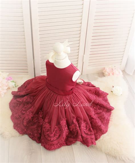 Red Christmas Dress Dark Red Dress Pageant Dress Baby Dress Etsy