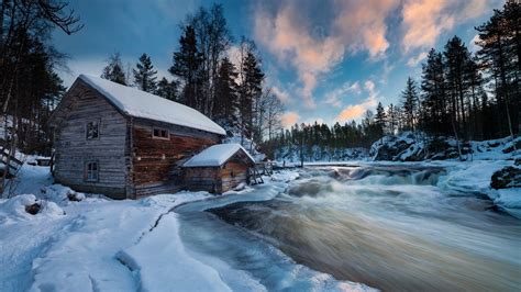Download Forest Cabin Snow Finland Earth Photography Winter Hd Wallpaper