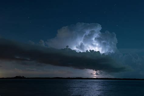 Massive Lightning Strike On Florida Coast At Night Long Exposure