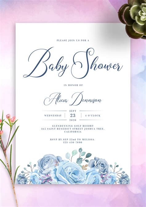 Download Printable Floral Blue Baby Shower Invitation Pdf