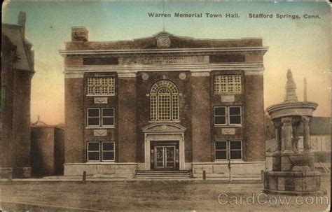 Warren Memorial Town Hall Stafford Springs Ct Postcard