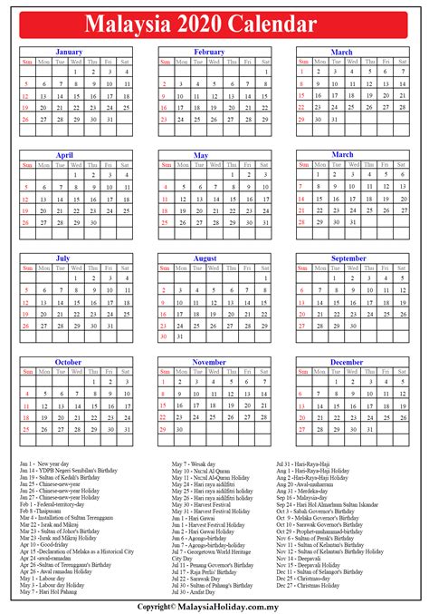 Malaysia Public Holidays 2020 Malaysia Calendar 2020